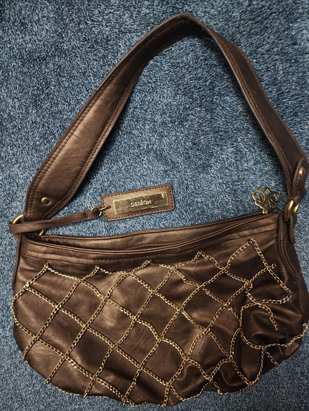 Dark Brown Quilted Chain-Accent Shoulder Bag